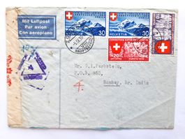 ZENSUR Flugbrief - ZÜRICH 5.IX.39 > BOMBAY - brit. ZENSUR