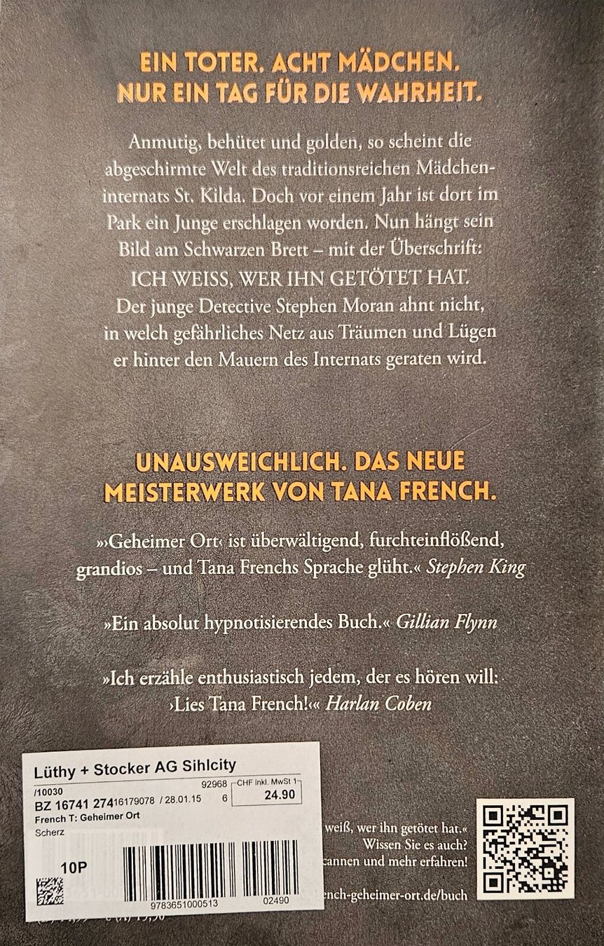 Bücher: Tana French - Geheimer Ort – Gebraucht aus Hinwil von brucha01 1