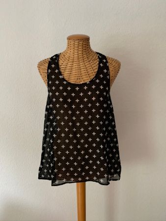 Chiffon Top schwarz mit Kreuzen - M