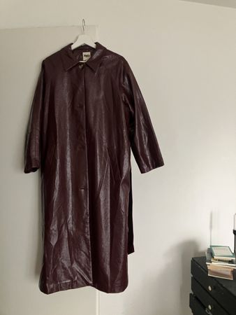 Damen Kunstleder Trench Bordeauxrot 🌹 Gr S