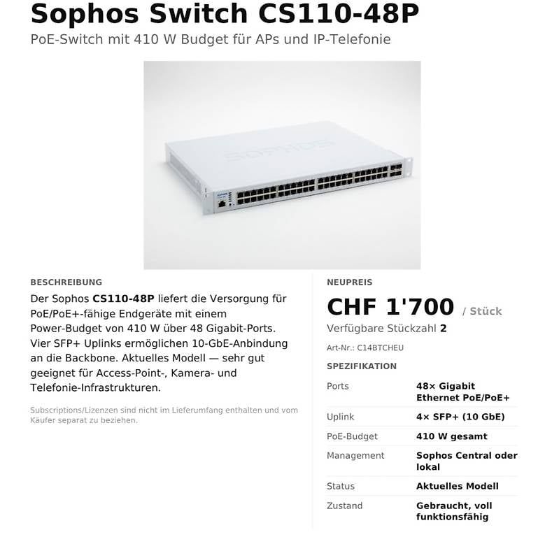 Firewall: Sophos Switch CS110-48P – Usato da Basel venduto da AlexanderBE