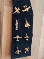 Flugzeug Anstecker Pin Set, 9 Stück, Goldfarben, Sammlerstüc