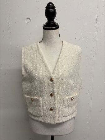 H&M Weste Boucle weiss mit Goldknöpfen Gr. S/M