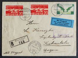 1934: Flugpostbrief per R Männedorf–Kiskunhalas HU