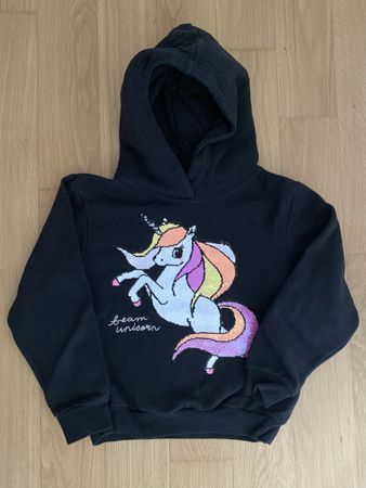 H&M Kapuzenpullover Einhorn Motiv schwarz Grösse 122/128