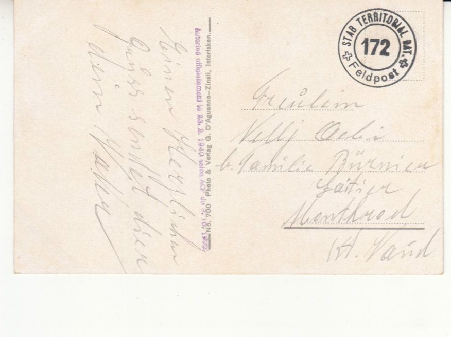 Cartoline postali: Interlaken ca. 1920 mit ST Stab Territorial 172 – Usato da Bürglen TG venduto da StampGraf 1