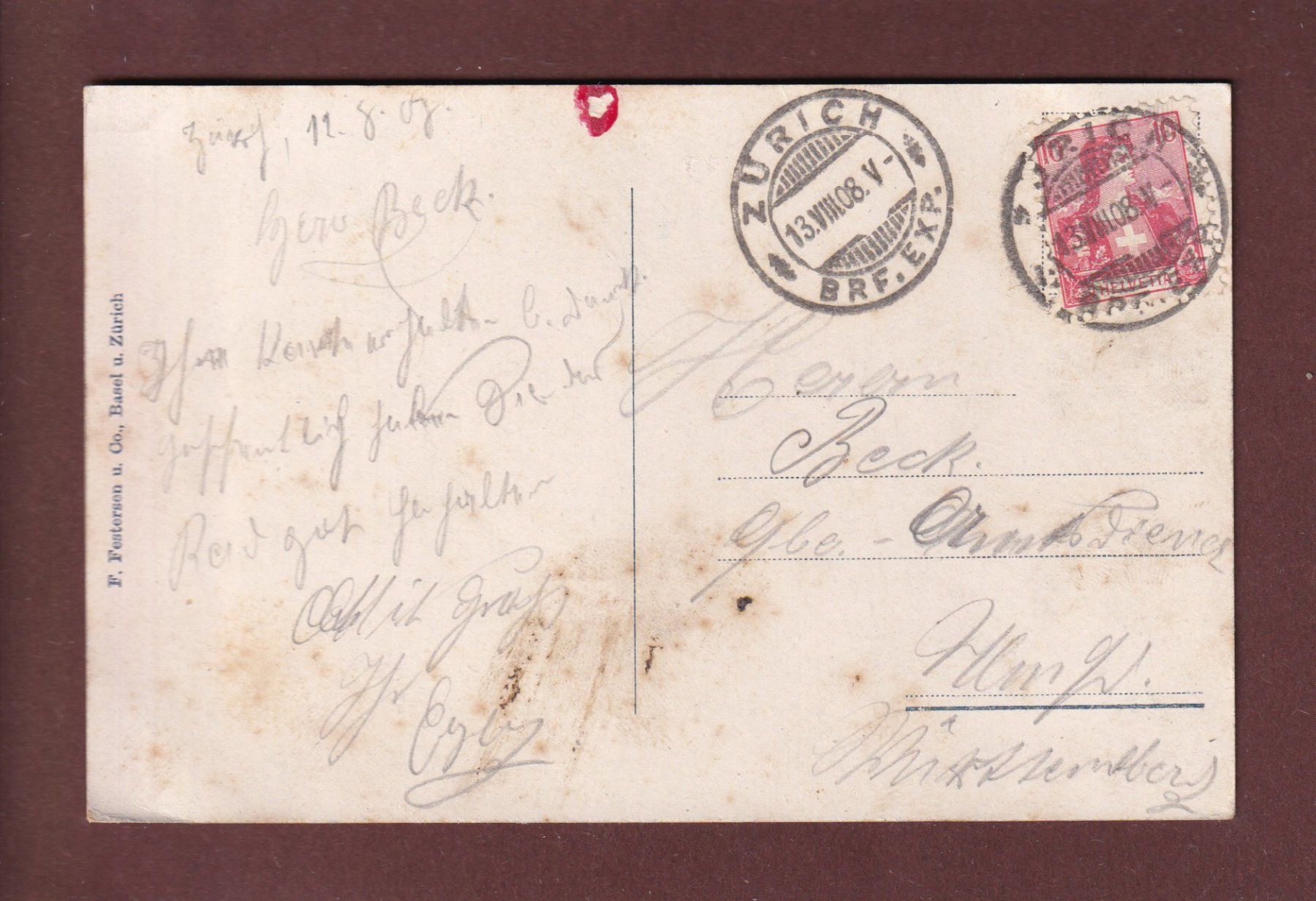 Cartoline postali: RHEINFALL - 1908 – Usato da Pully venduto da nicecards 1