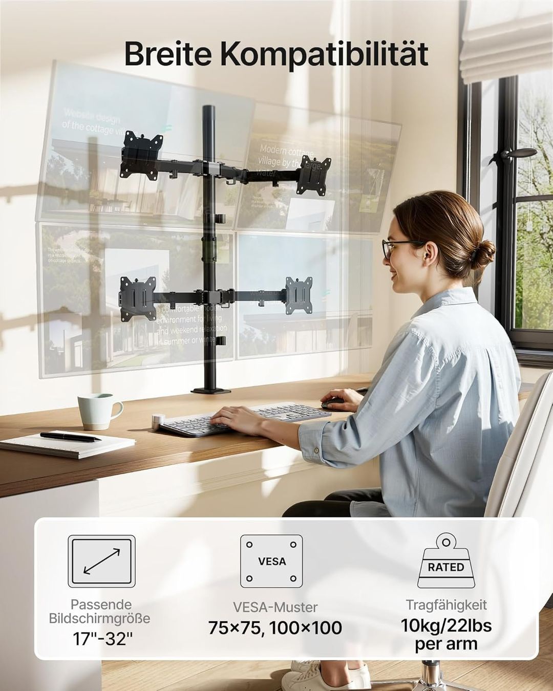 Wandhalterungen: Monitor Halterung 4 Monitore 17-32 Zoll VESA – Neu und originalverpackt aus Suhr von TradeMasters 1