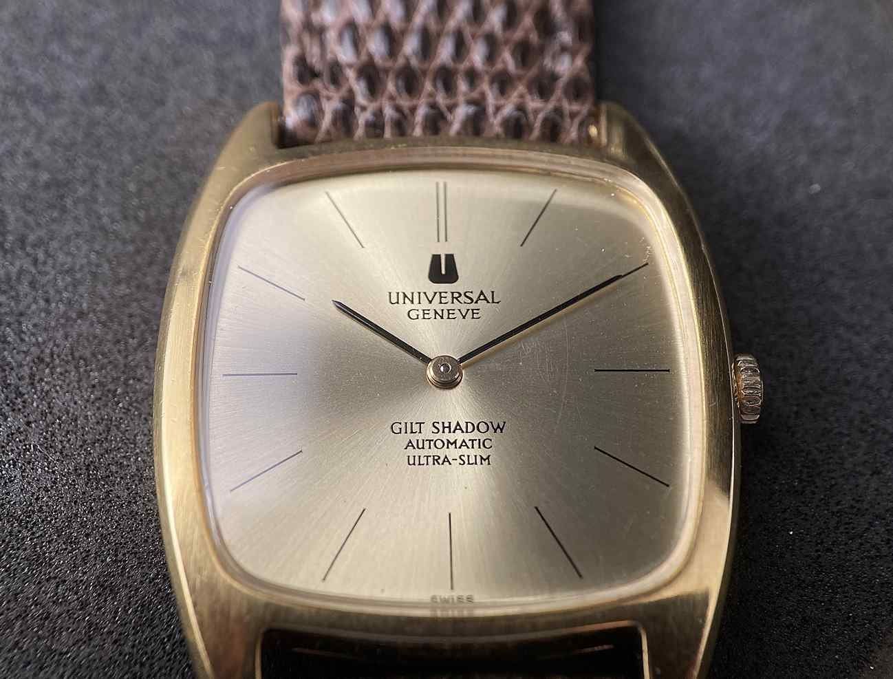Universal Genève Orologi: Universal Genève Gilt Shadow ultra slim, Micro-Rotor – Usato da Luzern venduto da ChronoScope6004 7