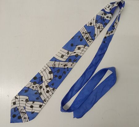 Vintage Blau Seidenkrawatte Musik Klavier Noten Handgemacht