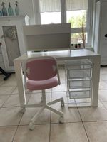 Bureau IKEA blanc av + chaise bureau rose + meuble à tiroirs