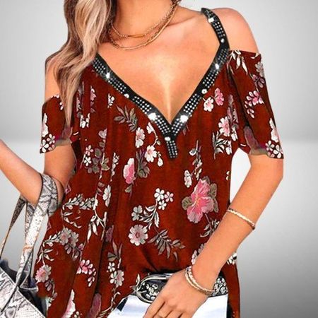 💖 Retro-Blumenprint: Sexy Schulterfreies Oberteil 🌸💫