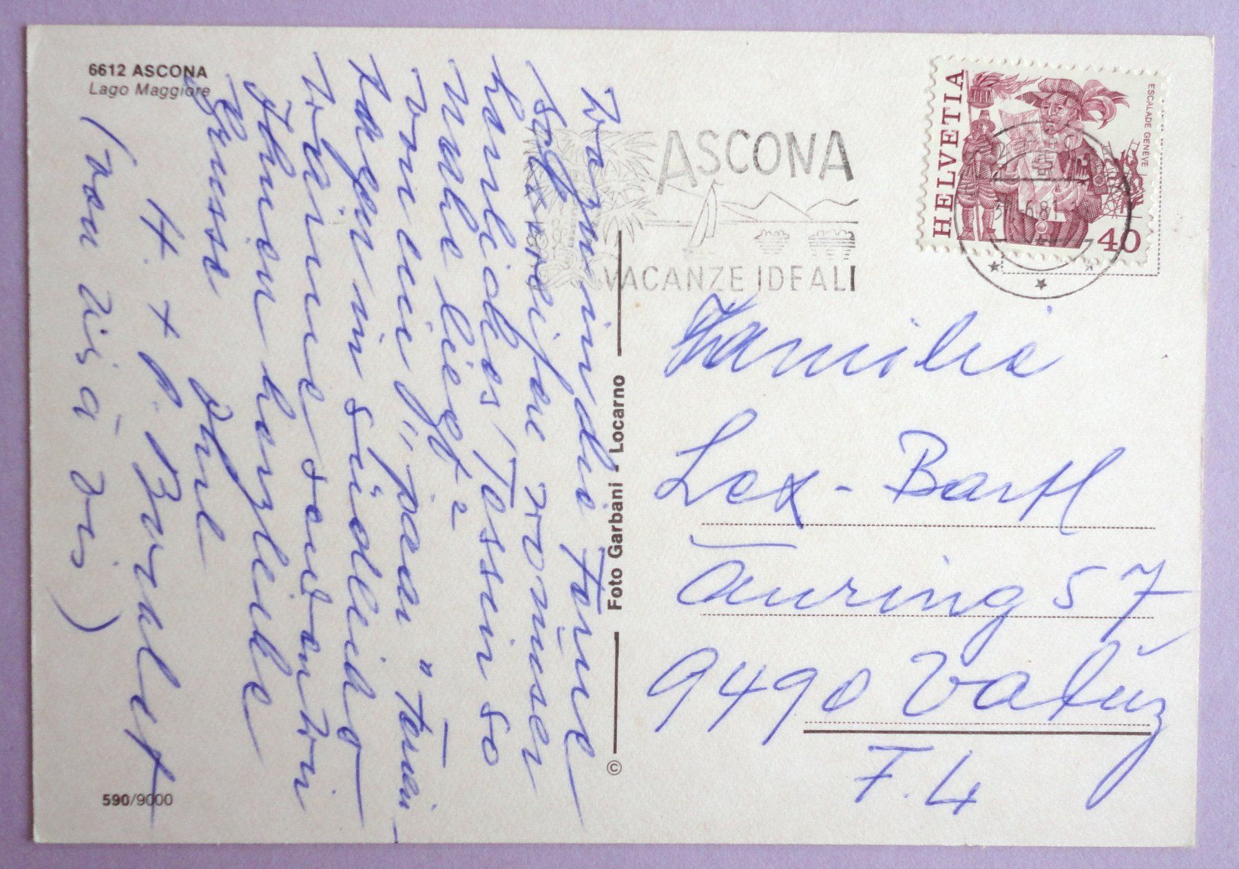 Cartoline postali: Ascona - Lago Maggiore – Usato da Fétigny venduto da Billy2miny 1