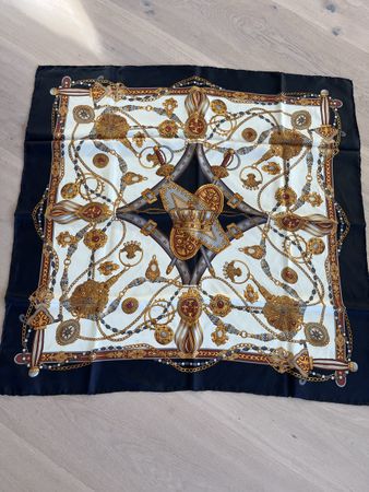 Vintage Seidentuch mit Kettenmuster, Schwarz/Gold🌟