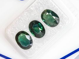 Lot de 3 Saphirs Bleu-Vert Profond - 4.09 ct - Certifié ALGT