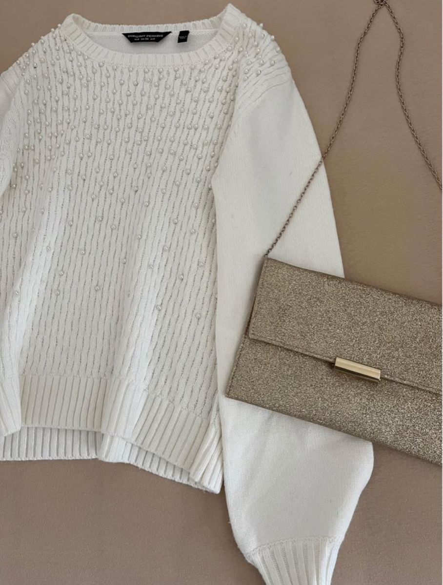 Dorothy Perkins Maglioni & Felpe: Dorothy Perkins Strickpullover, Gr. 36, Weiss mit Perlen – Usato da Burgdorf venduto da lin_g59z 2