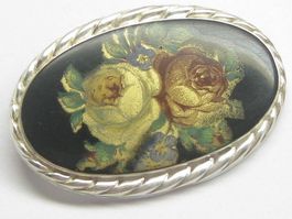 Antik Brosche Silber 835 K&L Rosen Malerei