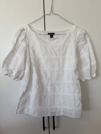 Ann Taylor White Puff Sleeve Top, Size Small Petite