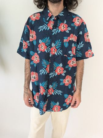 Herren Hemd HAGGAR Blumenmuster Dunkelblau Grösse XXL 