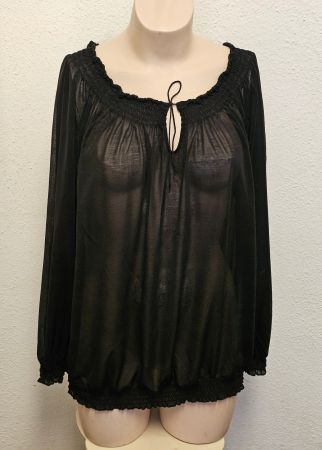 H&M Damen Tunika Bluse Schwarz Transparent Gr. L Boho Off-Sh