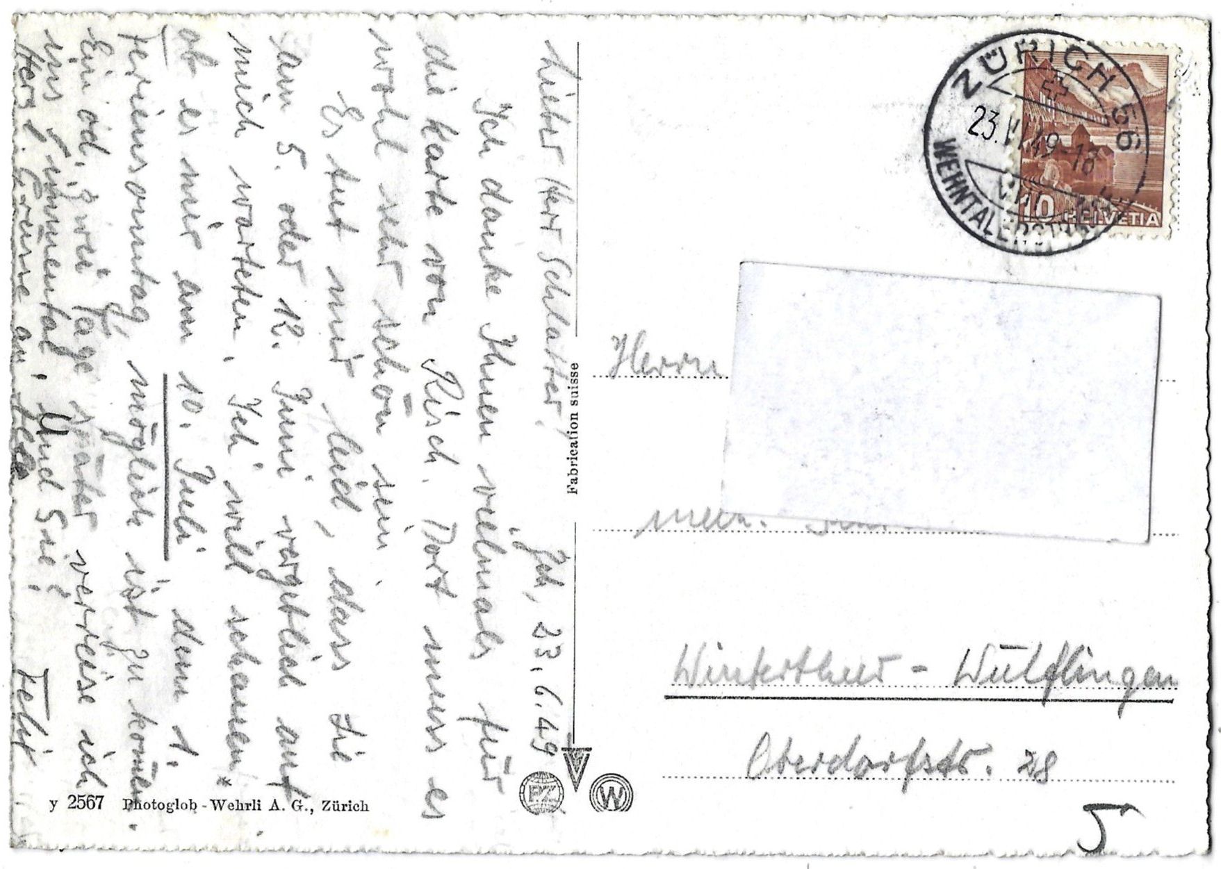 Ansichtskarten: Zürich und die Alpen – Gebraucht aus Bütschwil von Jackson1A 1