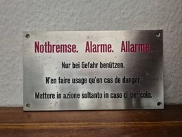 Metallschild Notbremse Vorsicht Achtung Zug Bahn Tram Retro
