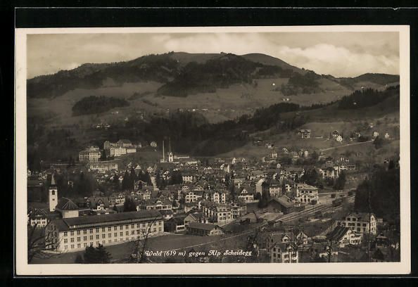 Cartoline postali: AK Wald, Ortsansicht gegen Alp Scheidegg – Usato da Berlin venduto da bartko-reher
