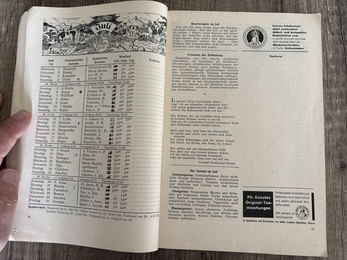 Zeitschriften & Magazine: Schweizerischer Blindenfreund Kalender 1959 – Gebraucht aus Schaffhausen von Reporter 3