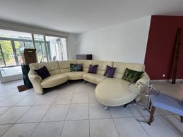 Ecksofa Leder beige grosser Umfang guter Zustand