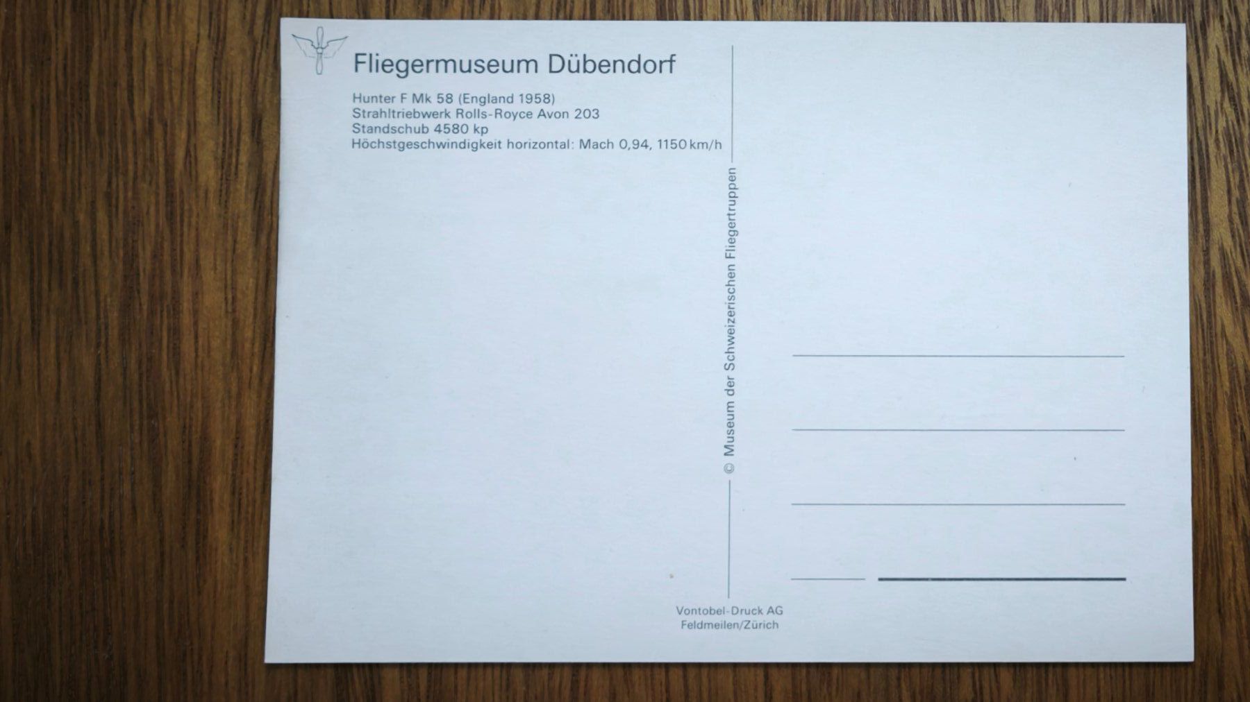 Cartoline postali: AK Schweizer Luftwaffe Hawker Hunter Mk.58 – Usato da Aesch BL venduto da Opirol 1