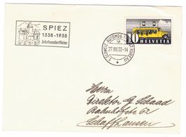 Carte de Spiez BPA A226 pour Schaffhausen le 27.VIII.38