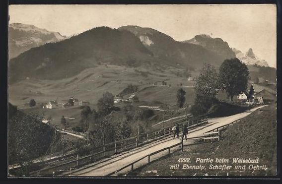 Cartes postales: Weissbad, Ortspartie mit Ebenalp, Schäf – D'occasion à Berlin par bartko-reher