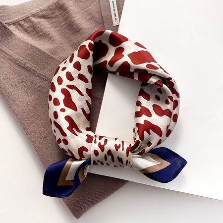 New 53cm Silk Scarf, Maroon Animal Dot Print 100% Silk