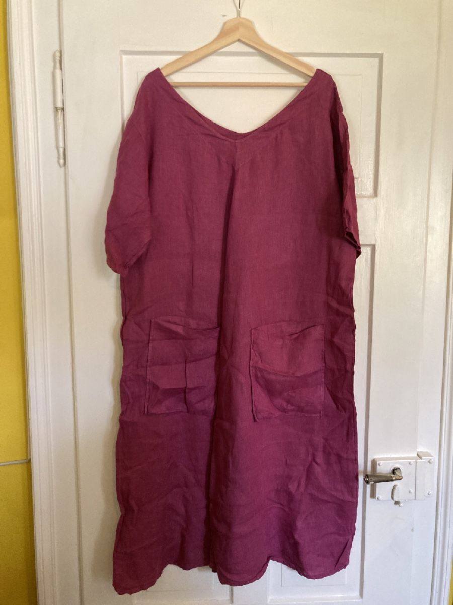 Vestiti: Bordeauxrotes Leinenkleid, 100% Leinen, XL – Usato da Luzern venduto da bettygreen