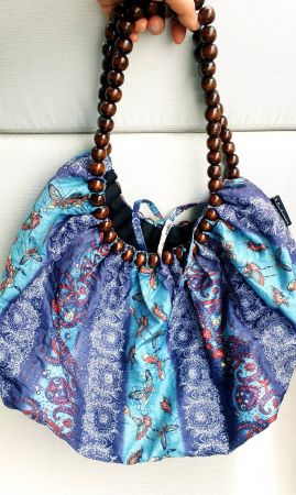 TASCHE STOFFTASCHE SHOPPER HOLZ PERLEN BEACH SOMMER TOP BAG