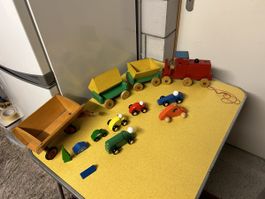 Holz-Spielzeug-Set, Zug, Autos, Anhänger