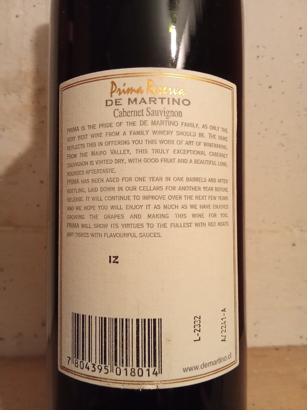 Wein: Cabernet Sauvignon 1a Riserva 2001/De Martino/Maipo Valley – Neu und originalverpackt aus Bilten von Bora3 3
