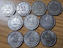 Silberlot 50 Rappen 1945/67 - 10 Stück!