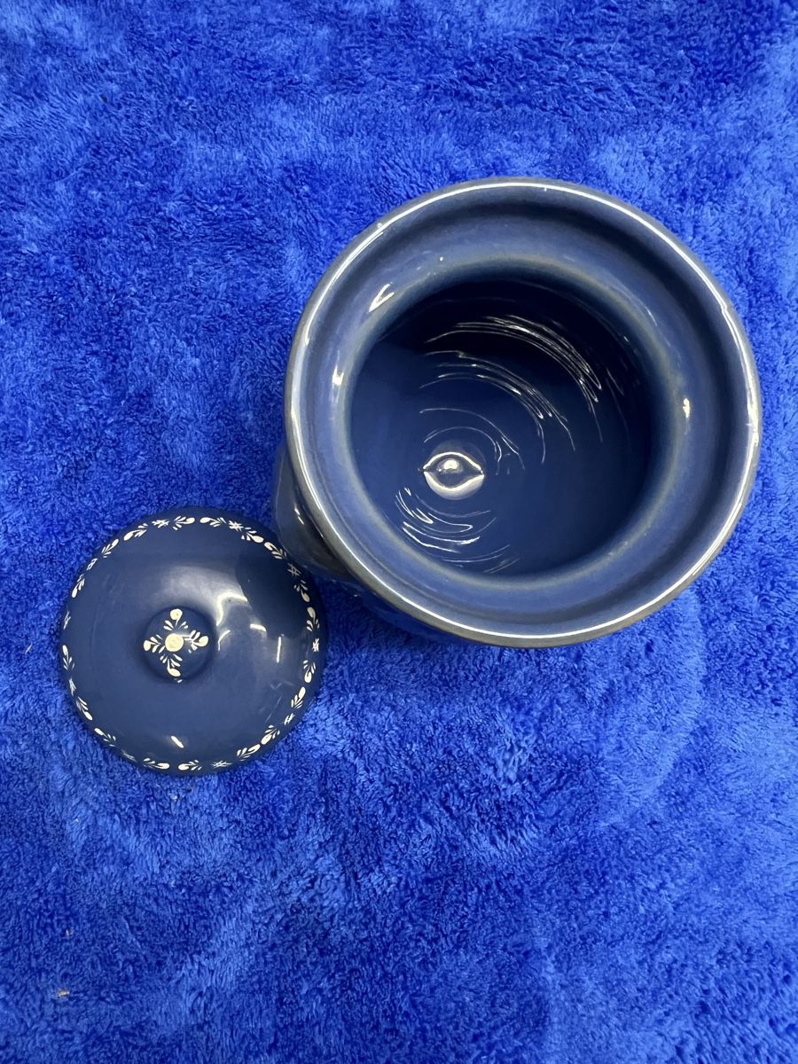 Zuccheriere: Blauer Keramiktopf mit Deckel, Handbemalt - Vintage – Usato da Rotkreuz venduto da Migu2012 2