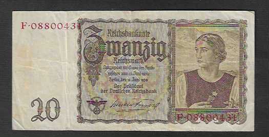 Banconote: Germania  10  Mark  1939  Gebraucht – Usato da Gordola venduto da coinsandnotes