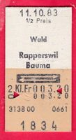 KARTON BILLETT, WALD - BAUMA, 2.KLASSE, RETOUR, HALBTAX