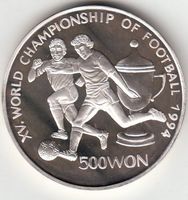 Nord-Korea -- 500 Won 1994 - Football - 1 Unze Silber