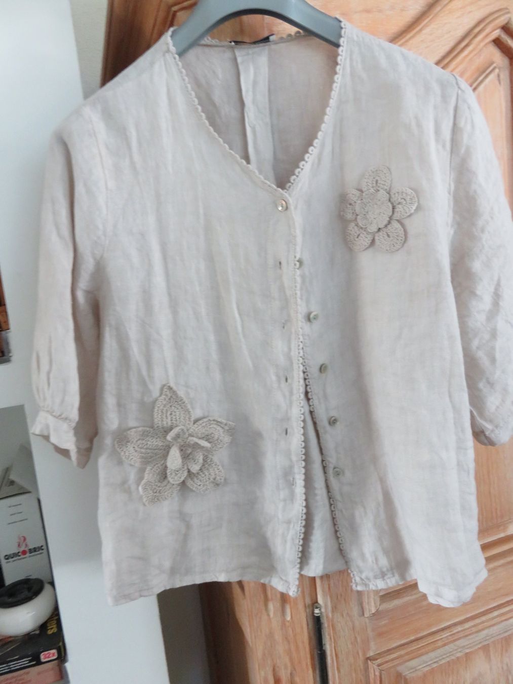 Camicette: LEINENBLUSE Gr. 48, beige – Nuovo (secondo la descrizione) da Lachen SZ venduto da portofino01