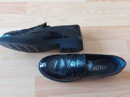 ANIMA Leder Schuhe Loafer Damen schwarz Ballerina Gr. 39 NW!