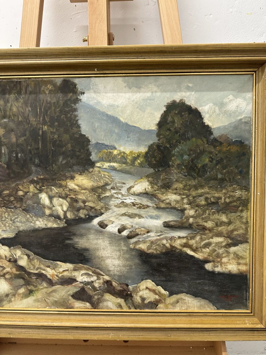 Dipinti: A.K. Werner, 1944, Flusslandschaft Gemälde – Usato da Ebikon venduto da Gaenggeliwaar 2