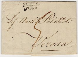 ZÜRICH 29 JAN - seltener Stempel auf Faltbrief nach VERONA