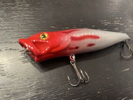 Topwater köder plopper 9cm 13 gramm hecht rot silber