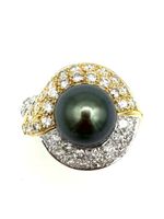Bague vintage 2 ors, perle et diamants