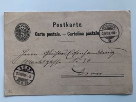 antike Postkarte, 5 Cts von 1883, von Meiringen nach Bern