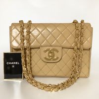 CHANEL Vintage Single Flap Bag Jumbo Beige